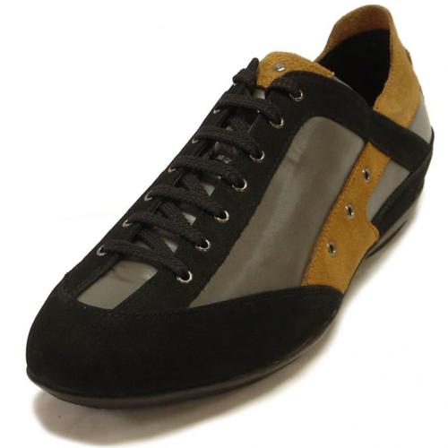 Encore by Fiesso Black / Grey / Tan Genuine Leather Casual Sneakers FI4020